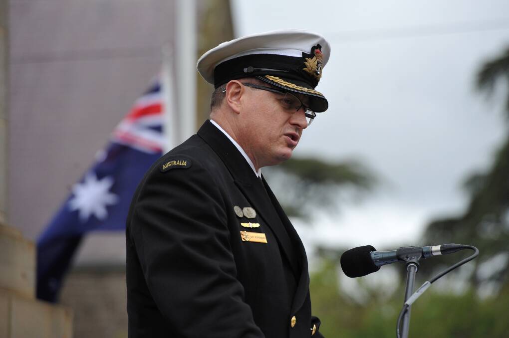 SKIPPER: Former HMAS Ballarat commanding officer Captain Guy Blackburn at the city's Anzac Day ceremony. Picture: Lachlan Bence