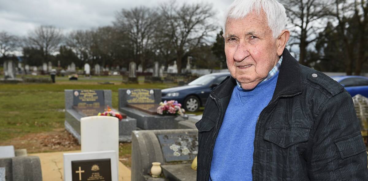 Honouring history: Len Jayne at the site of the new grave and headstone for his WW1 veteran father. Picture: Dylan Burns