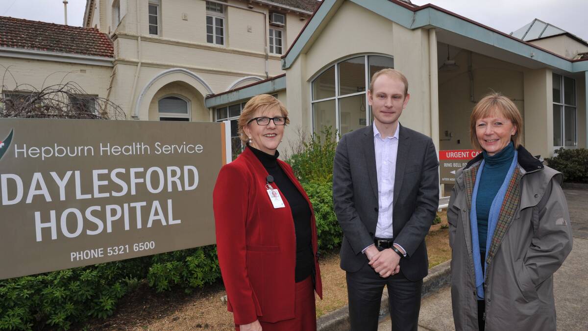 Hepburn Health chief executive Patricia Collocott with Victorian Healthcare Association chief executive Tom Symondson and board member Eileen Thompson.