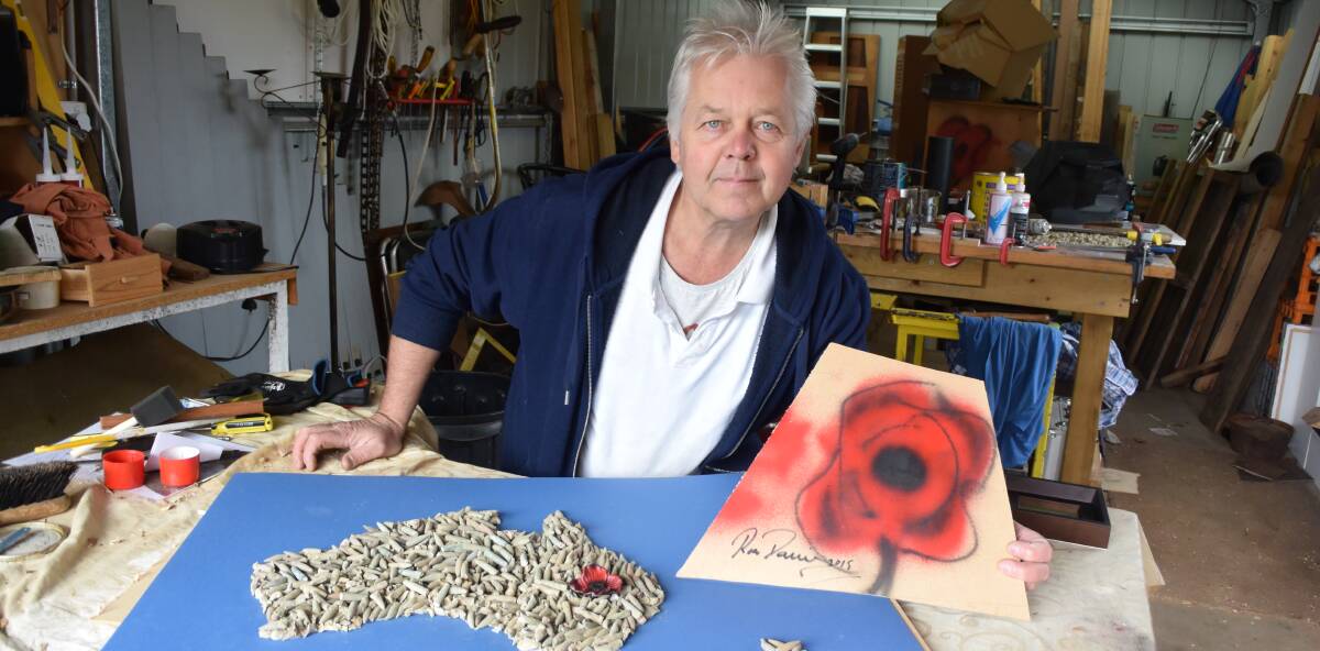 REMEMBER THEM: Daylesford artist Ron Davis has moulded old lead bullets into Anzac poppies and donated the funds raised to RSL clubs.