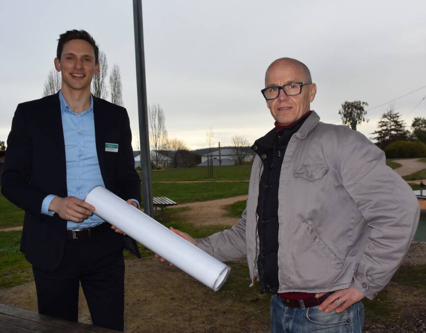 PLANS IN ACTION: Hepburn Shire Council manager of community and economic development Adam McSwain and Daylesford Community Park community participant Peter O'Mara celebrate the announcement. 