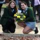 Ballarat High School students and sisters Naomi and Leah Ross say it is an honour to be in class to the arch every day. They joined schoolmates in laying at wreath at the Arch of Victory on Anzac Day 2024. Picture by Lachlan Bence