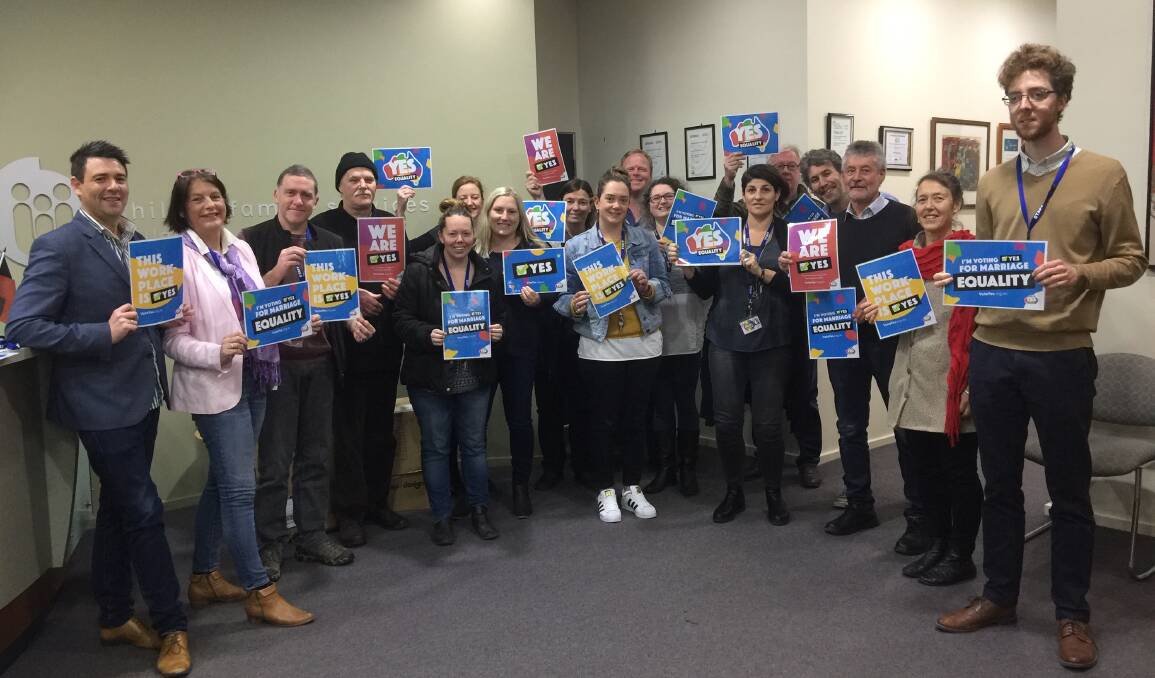 BRIGHT NOTE: Some of the CAFS Ballarat staff showing their support for marriage equality ahead of a rainbow flag raising ceremony to celebrate diversity and inclusion on Thursday.