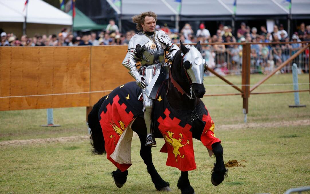 Winners: Ballarat's Phillip Leitch and horse Valiant at the World Jousting Championships in Sydney on the weekend. Picture: Edward Vaitsman