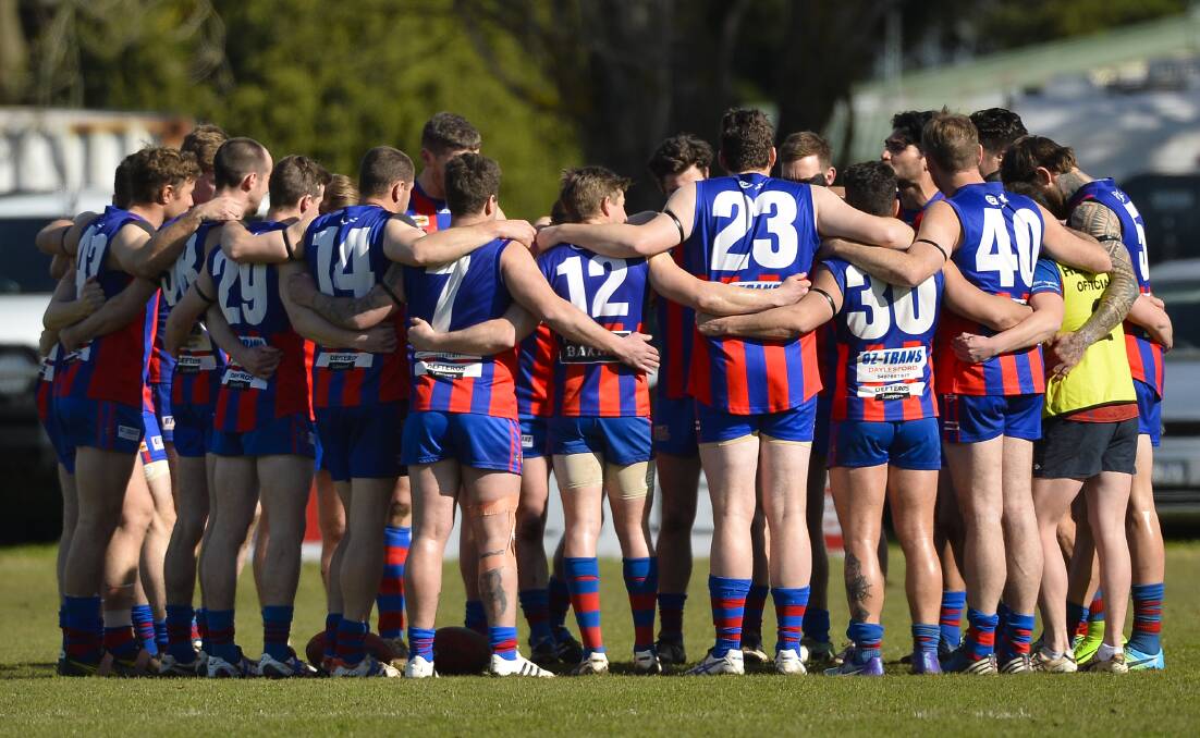 SHOW OF STRENGTH: A powerful Hepburn team show their unity in a huddle on the ground during their win against Springbank. Picture: Dylan Burns