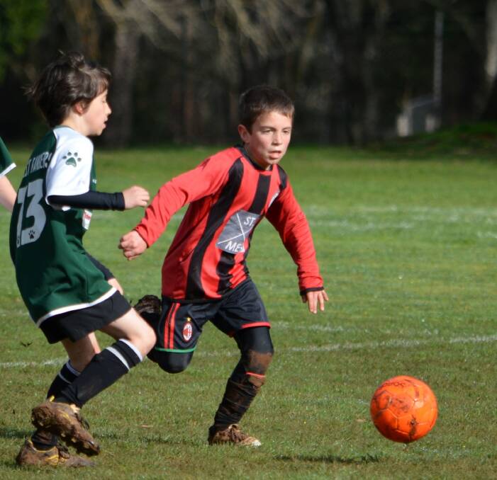 TOP EFFORT: Daylesford and Hepburn United's Logan Koleski goes for a goal in the U11s home fixture against Forest Rangers.