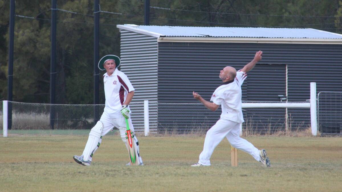 IN ACTION: Trentham B Grade skipper, Mark Reid, toiled bravely in the semi-final at the weekend, taking five wickets for 70 from 22 overs. Unfortunately, his side lost to Muckleford. Photo by Josephine Reid