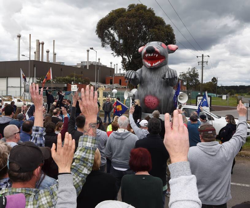Industrial action: Workers out the front of McCain's Wendouree site pledge to refuse the new EBA on Thursday.  Picture: Lachlan Bence. 