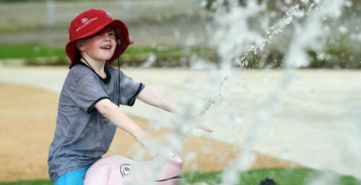 Out of action: Six-year-old Creswick resident Jack Petch made the most of the town's new splash park, just days before it was targeted by vandals.  Picture: Kate Healy. 