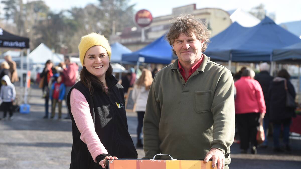 Market booming: Carla Bessant from the Victorian Farmers' Markets Association and Clunes Farmers Market chairman Chris Culvenor.  Picture: Kate Healy.   