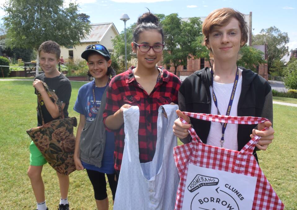 Switching: Wesley College students Tom, Annabelle, Hannah and Luca are part of a class leading the charge to rid Clunes of plastic bags.  