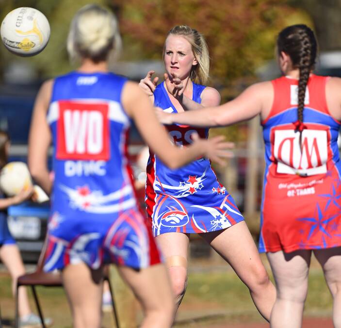In control: Daylesford's Olivia Decis watches the ball closely in the Bulldogs' thrilling three-goal victory over arch-rivals Hepburn on Sunday.  Picture: Luka Kauzlaric.