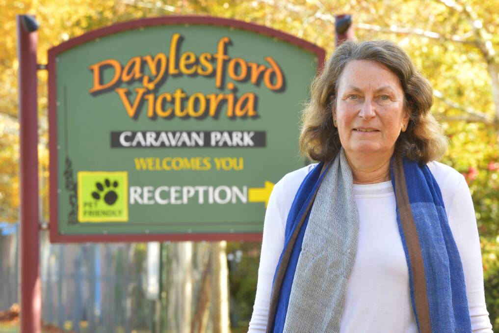 Councillor Kate redwood out the front of the Daylesford Holiday Park.  Picture: Dylan Burns.    