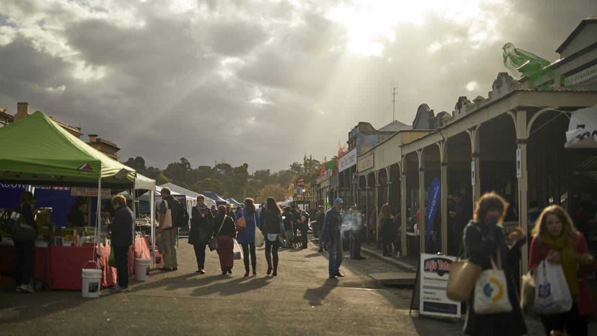 Fraser Street in Clunes during the 2017 Booktown Festival.  The town has undergone major streetscape renovations.  Picture: Luka Kauzlaric.  