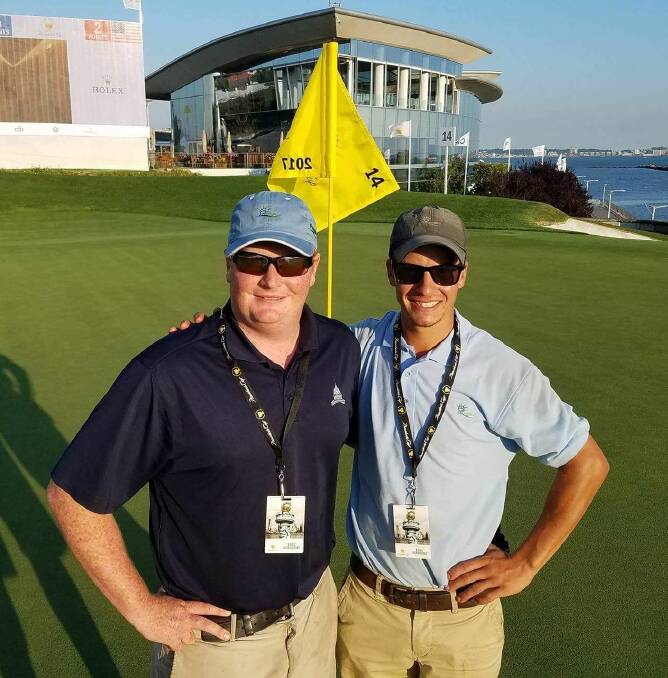 OVERSEAS: Ballarat Golf Club greenskeepers Keegan Mead and Will Koopmans are working hard to prepare Liberty National Golf Club for the Presidents Cup. Picture: Supplied.