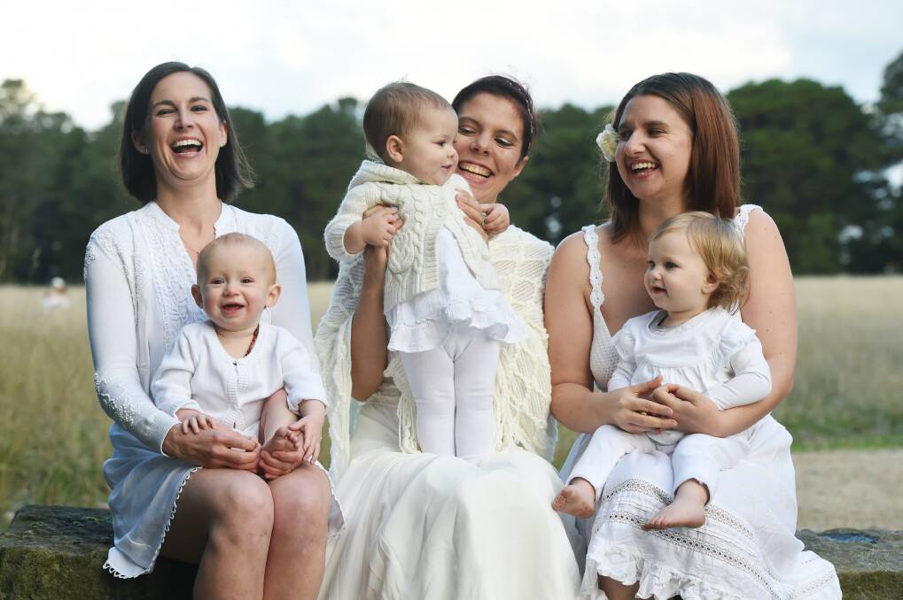 Breaking taboo: Emily Roffe-Silvester with Daisy, 11 months, Miranda Fullerton with Inara, 18 months, and Sandy Tai with Lillian, 18 months. Picture: Kate Healy.