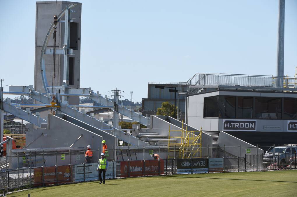 Building up: The Eureka Stadium upgrade is well underway. Picture: Lachlan Bence