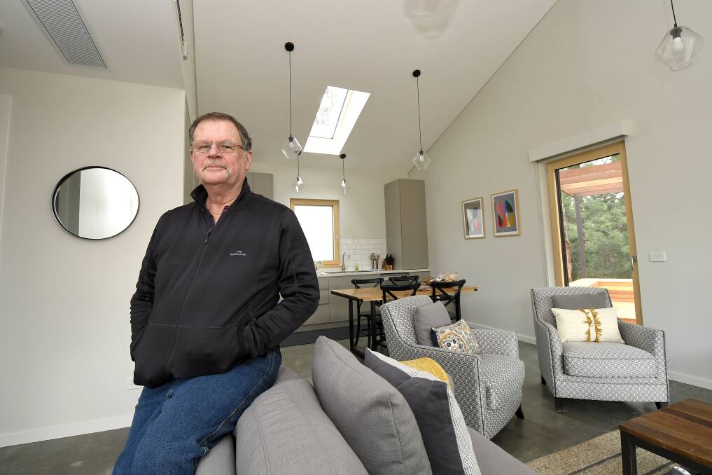 ECO HOUSE: House owner Tony Ward at the Green Retreat in Hepburn. Pictures: Dylan Burns. 