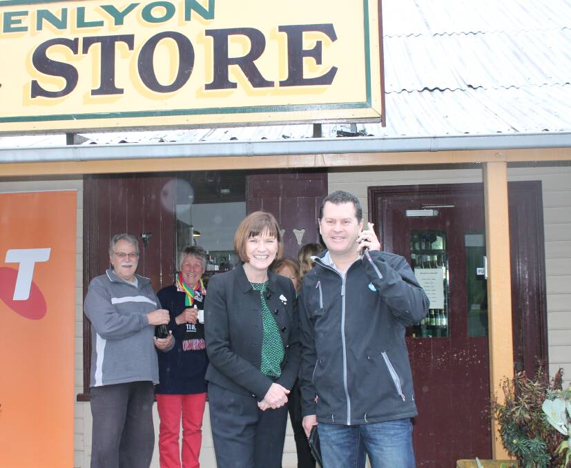 MP Mary-Anne Thomas with Telstra area manager Steven Tinkler outside Glenlyon General Store for the switching on of the tower on Monday. Picture: Tahli Tyler. 