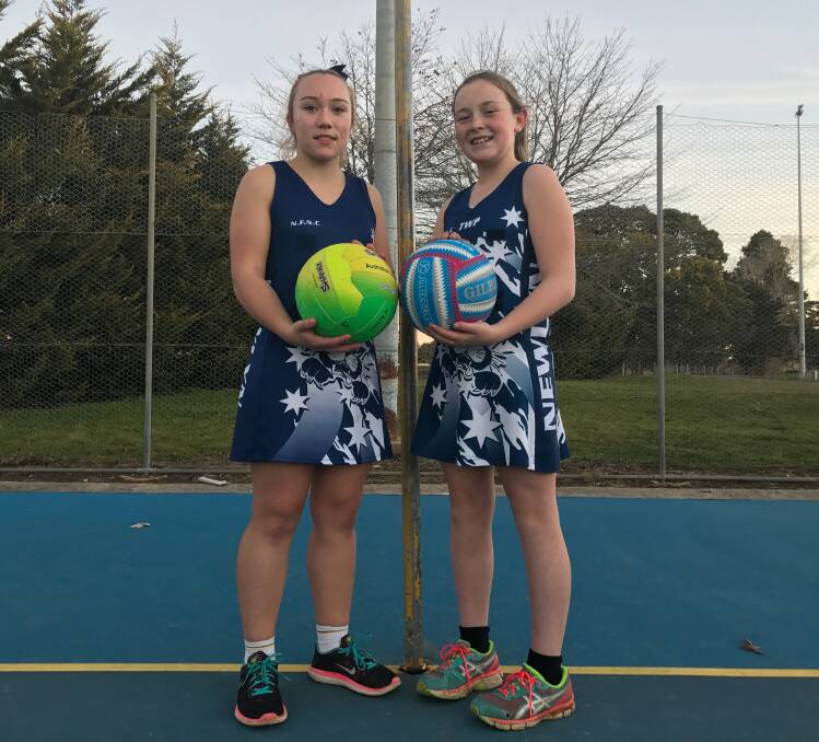 GAME ON: Newlyn Football Netball Club junior players Mackenzie Mahar (left) and Jessica McKay are hoping for court upgrades including increased player run-off space and improved lighting. Picture: Rochelle Kirkham. 