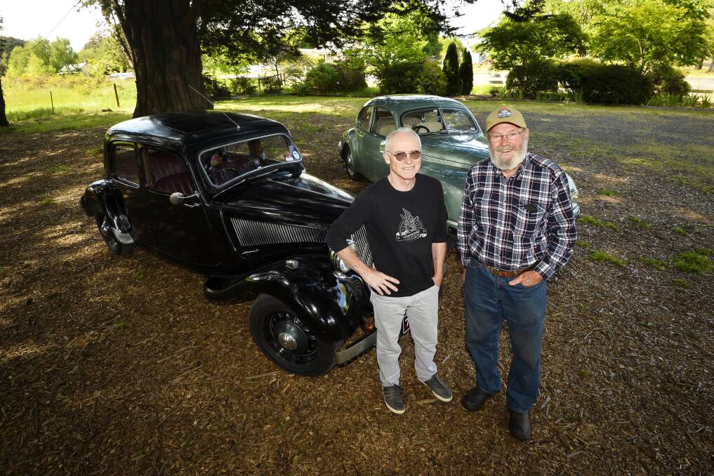 Leon Sims own a black 1949 Citroen Traction Avant and Bill Franzke owns a 1951 Bristol 401. Picture: Dylan Burns