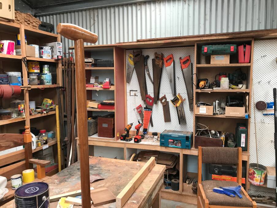 A HELPING HAND: The Daylesford Men's Shed makes a walking stick for six foot six man. Picture: Rochelle Kirkham.
