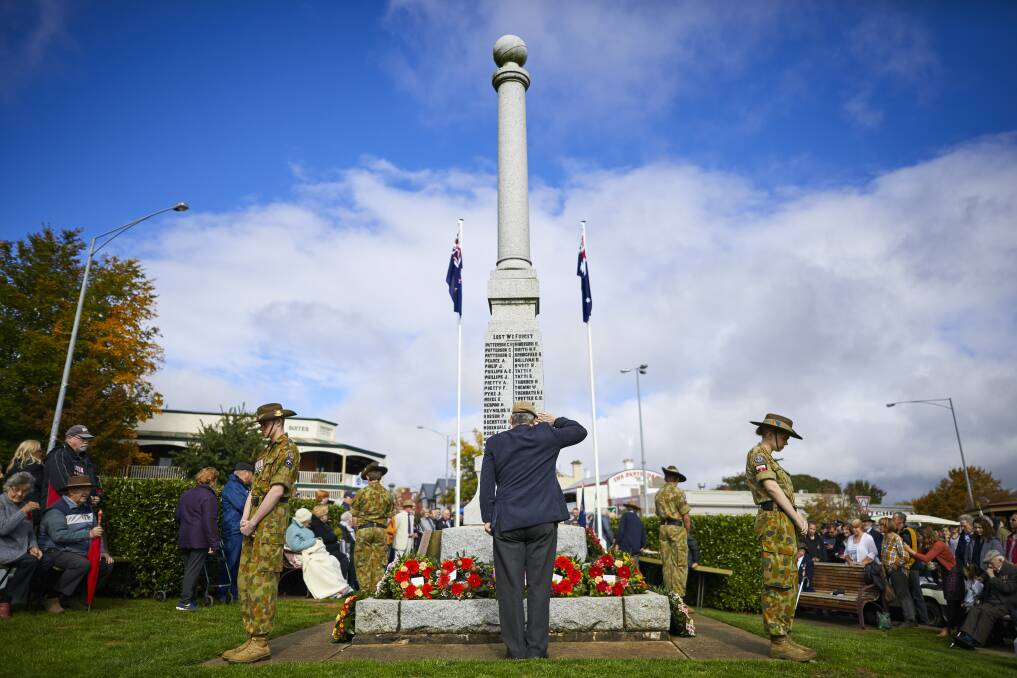 PAYING RESPECT: Wreaths were laid at Daylesford Cenotaph in memory of those who fought for their country. Locals attended to remember the Anzacs. Picture: Luka Kauzlaric. 