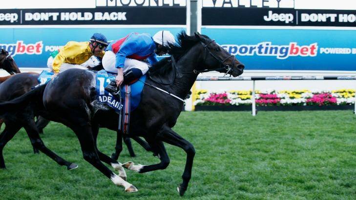 Set to chase riches at Randwick: Adelaide bolts across the line to win the Cox Plate.