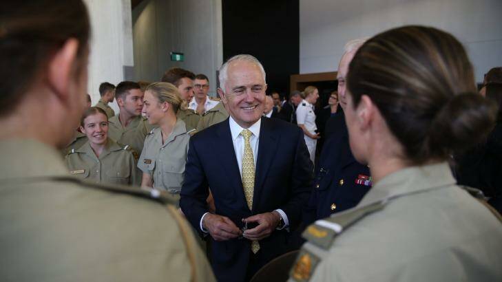 Prime Minister Malcolm Turnbull meets with defence cadets after the launch of the 2016 Defence white paper. Photo: Andrew Meares