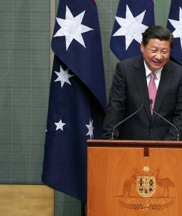 Chinese President Xi Jinping address members of the upper and lower houses. Photo: Alex Ellinghausen