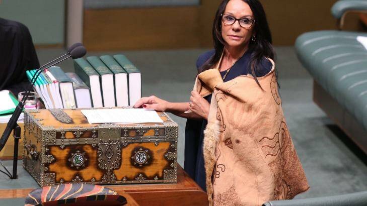 Linda Burney, member for Barton, delivers her first speech at Parliament House. Photo: Andrew Meares
