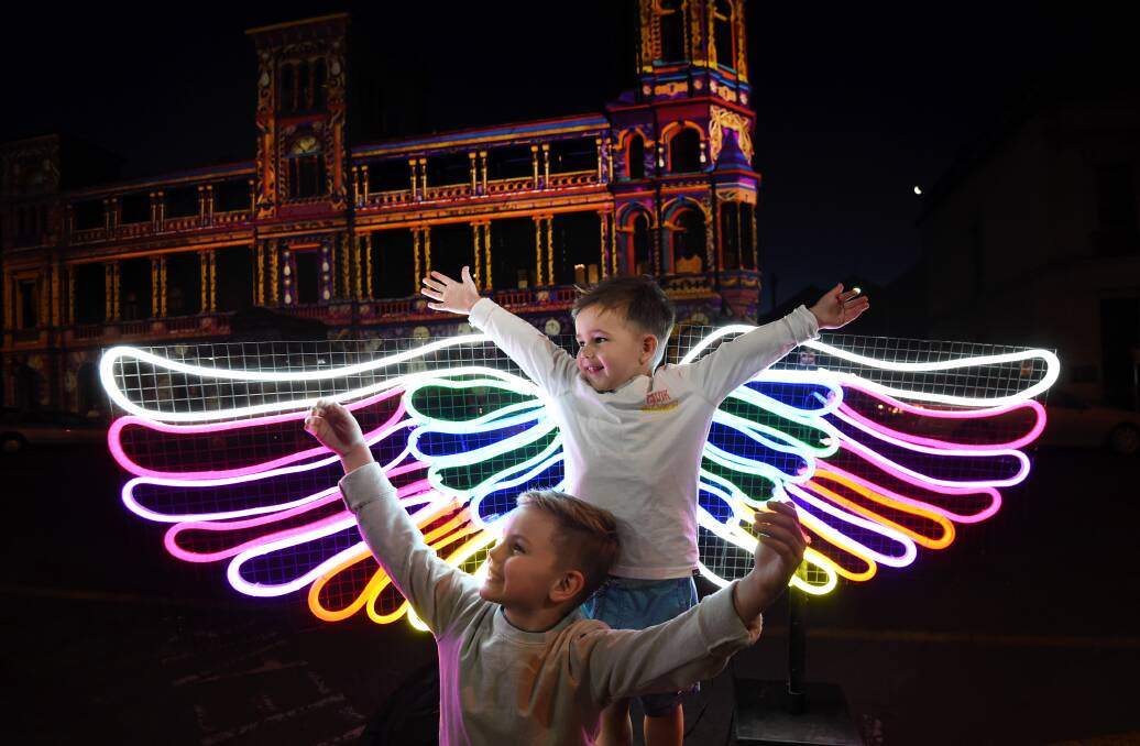 EXCITEMENT SOARS: Wilbur Manley, 3, and Lenny Manley, 6, are looking forward to playing in the colourful wonderland and taking part in all of the interactive activities. Picture: Lachlan Bence