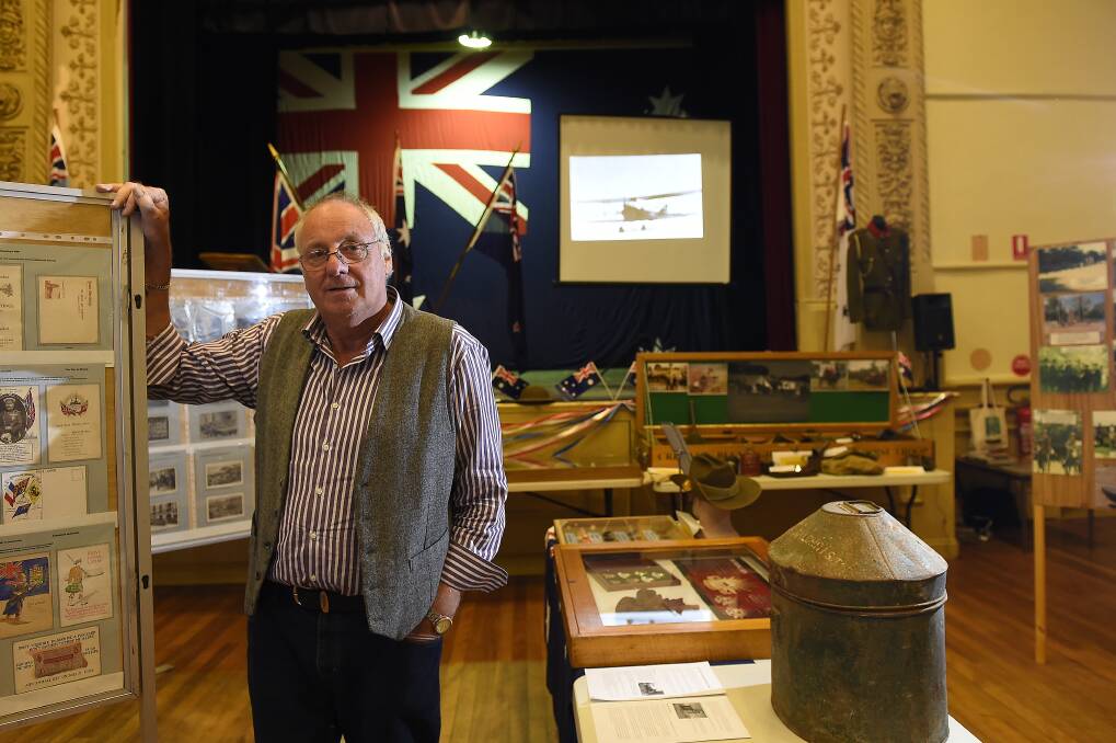 Not forgotten: Creswick Historical Society president Jack van Bevren with the World War I memorabilia on display at the Creswick Town Hall. PICTURE: JUSTIN WHITELOCK