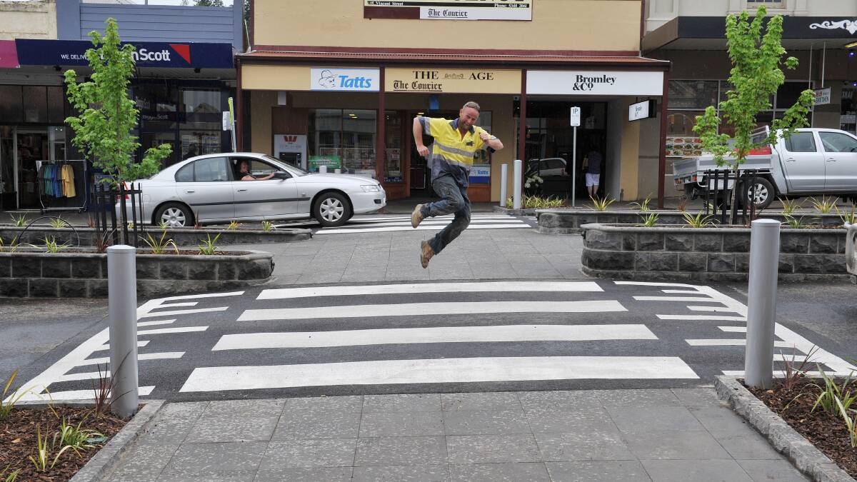 Vincent Street's new pedestrian crossing has been completed much to the joy of Graeme Butson from Ballarat Excavation and transport, responsible for the upgrade.
