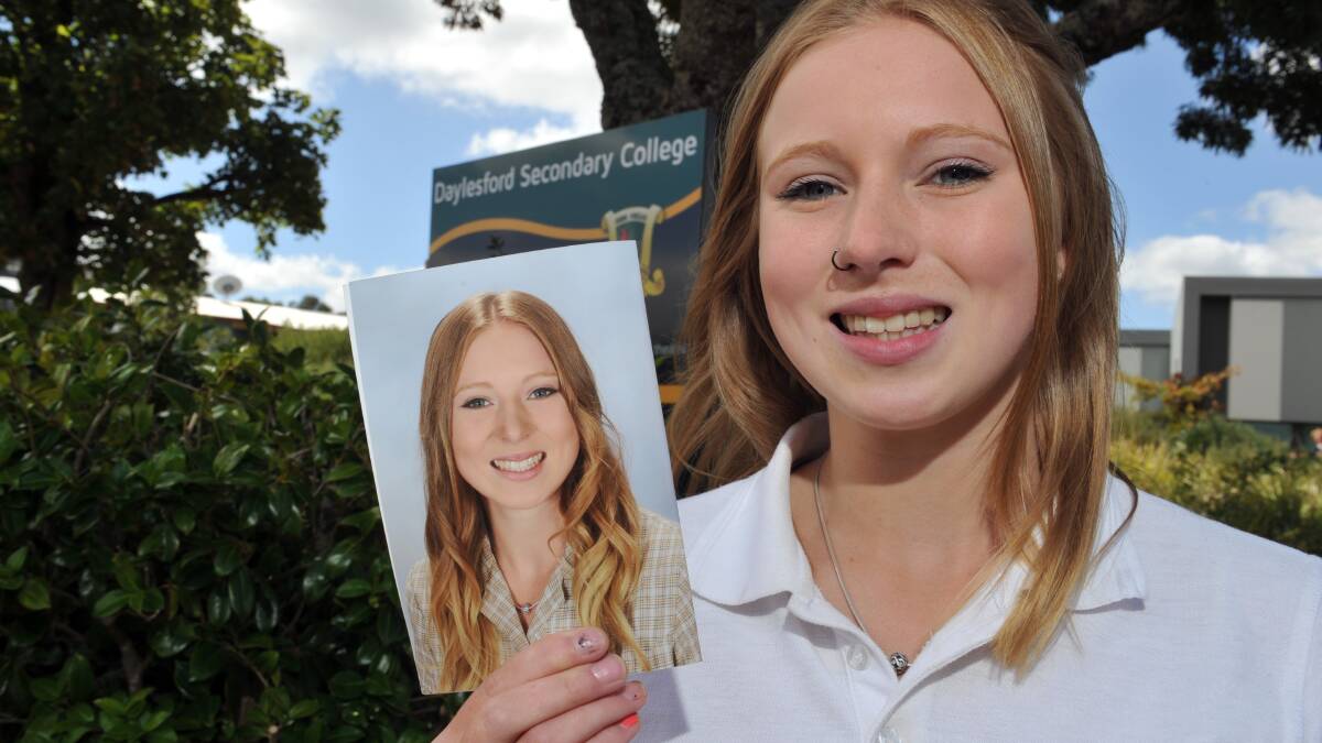 Daylesford Secondary School student Jacki Lipplegoes with her school photo that have been digitally altered in Photoshop.                         
Picture: JULIE HOUGH 