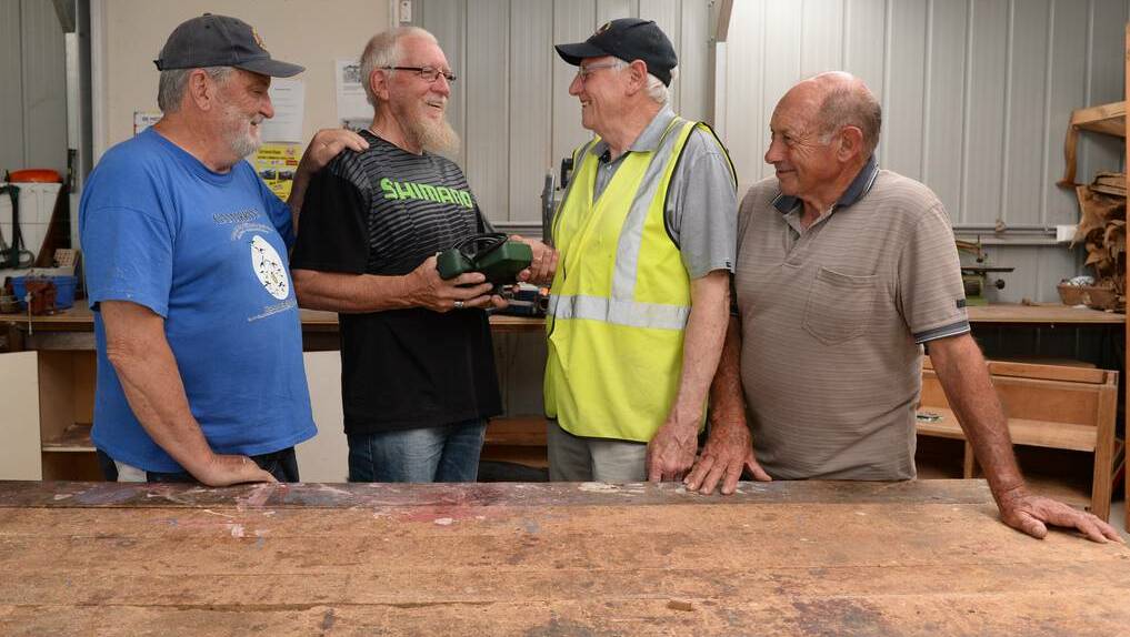 Tool time: Rob Anderson, Dave Reynolds, Phillip Taig and John Armao at the Clunes Men’s Shed. 