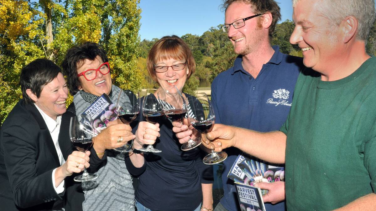 CHEERS: Anne-Marie Banting, Alla Wolf Tasker, Jenny Ellender, Cameron Leith and Florian Hofinger prepare for the upcoming Harvest Festival. 
Picture: JULIE HOUGH