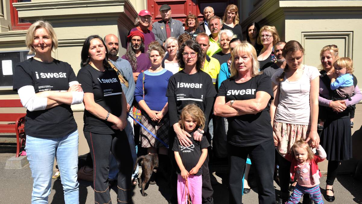 Cr Pierre Niclos, Mayor Kate Redwood and Cr Bill McClenaghan (back) were joined by Namita Trensley, Emma Westerbeek, Fiona Robson and Jennie Carr (front) along with supporters of the upcoming White Ribbon Day.