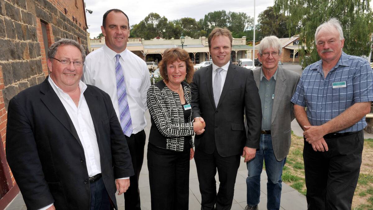 The Streetscape Proposal for Creswick and Clunes was officially announced by the Member for Western Victoria  David O'Brien. He is pictured congratulating Hepburn Shire Mayor Kate Redwood together with (L-R) Cr Neil Newitt, Scott Turner (Nationals candidate for Ripon) Cr Don Henderson and Cr Greg May.