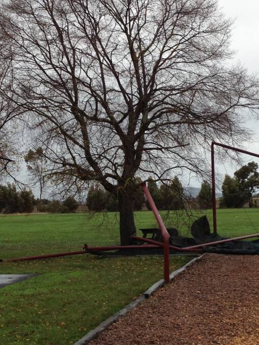 DESTRUCTION: The shade sail at Clunes Primary School that was destroyed in a recent big wind. Picture: CONTRIBUTED