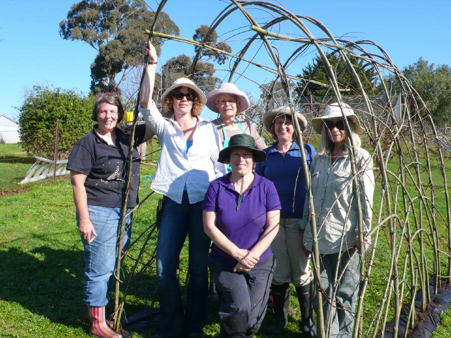 CREATIVE: Expert weavers Anne Newton (left) and Jodie Goldring (front) with their newly trained random weavers, Mary-Teresa Ritchie, Sarah Peckham, Victoria Lane and Trish Edwards. Picture: Isobel Esmore