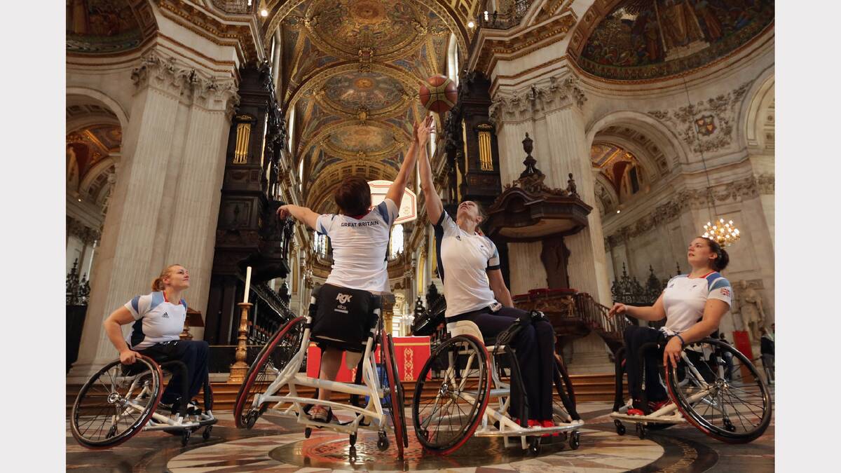 Members of the Great Britain women's wheelchair basketball team at St Paul's Cathedral. Photo: Dan Kitwood/Getty Images