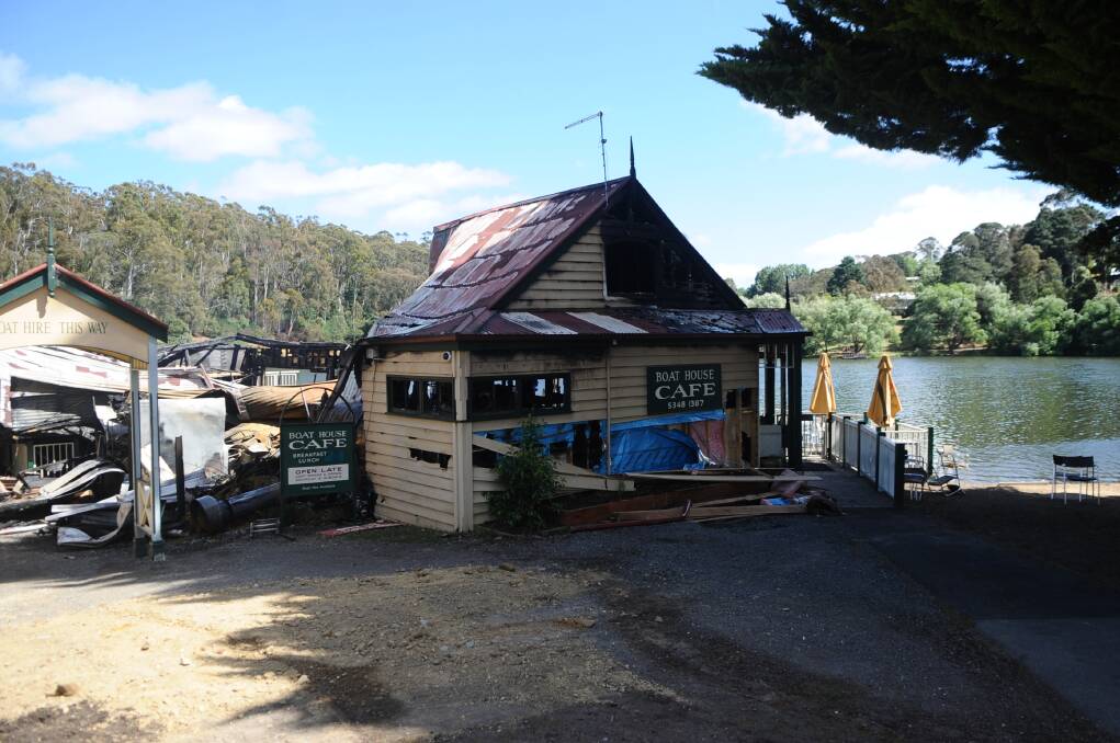 The Boat House Cafe was destroyed by flames late Saturday night. Picture: Kyle Barnes