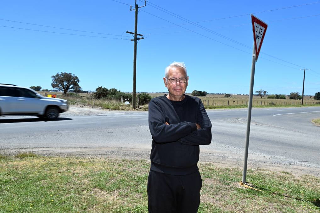 Bunkers Hill resident John Lorimer is one of several residents living near the intersection of Ballarat-Carngham Road and Finchs Road calling for the intersection to be made safer. Picture by Kate Healy