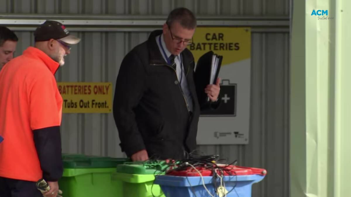 Investigators search Koonwarra waste transfer where the dehydrator was allegedly found. Picture ABC