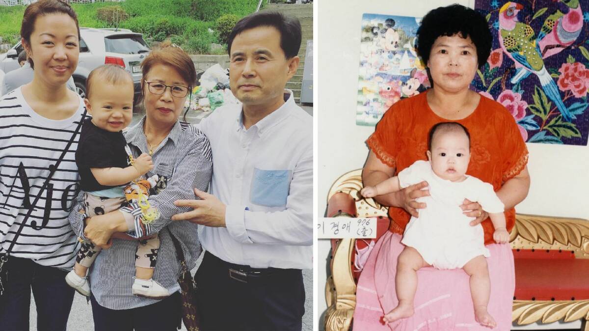Bianca Welsh (left) and one-year-old son Claude meet her biological parents in South Korea. Bianca Welsh as a baby with her foster mother before meeting adoptive parents in 1987. Pictures supplied