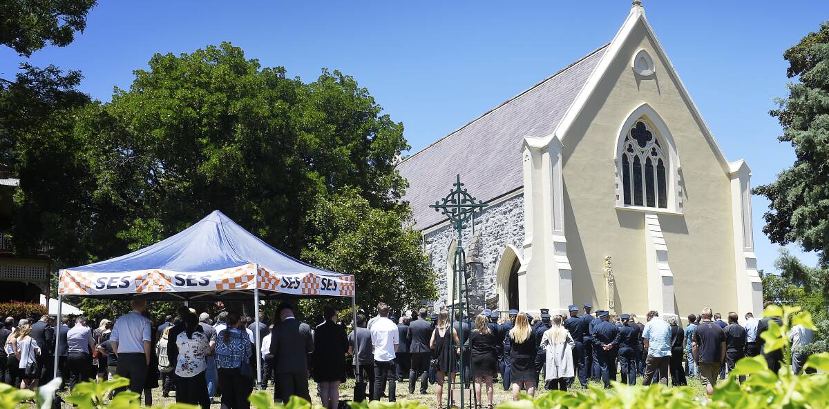 FAREWELL: The community overflowed from St Peter's Church to farewell Bernie Jurcan. Picture: Luka Kauzlaric