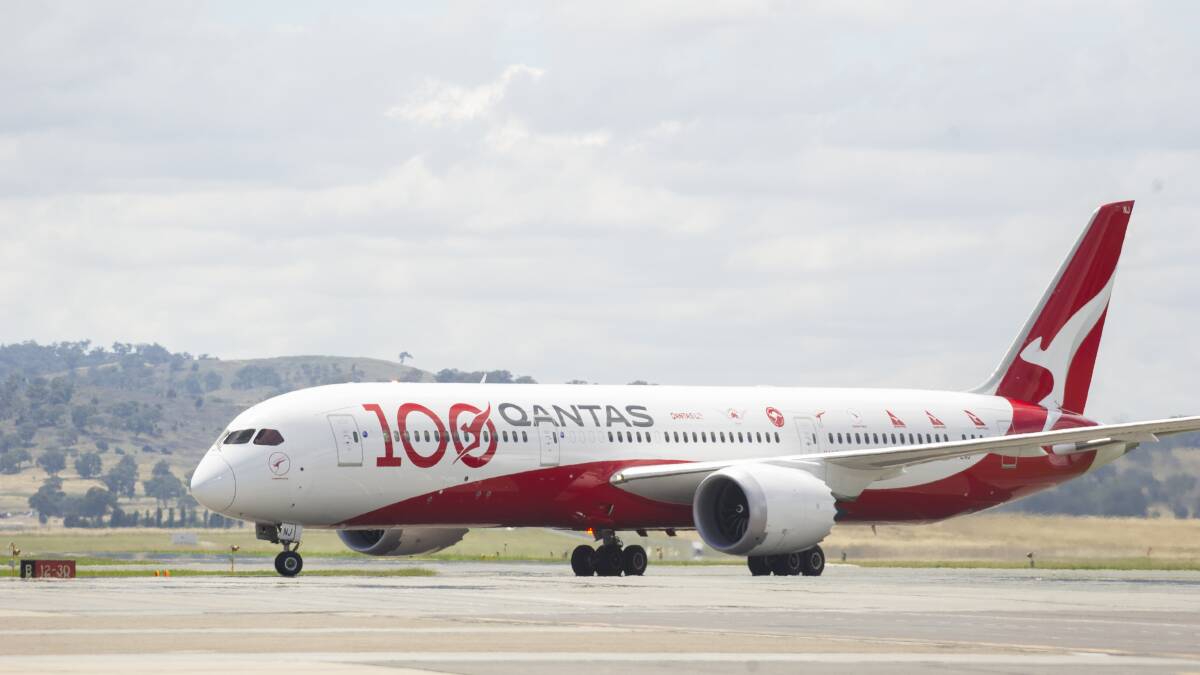 QF117 Chennai to Canberra flight has landed at Canberra Airport. Picture: Dion Georgopoulos