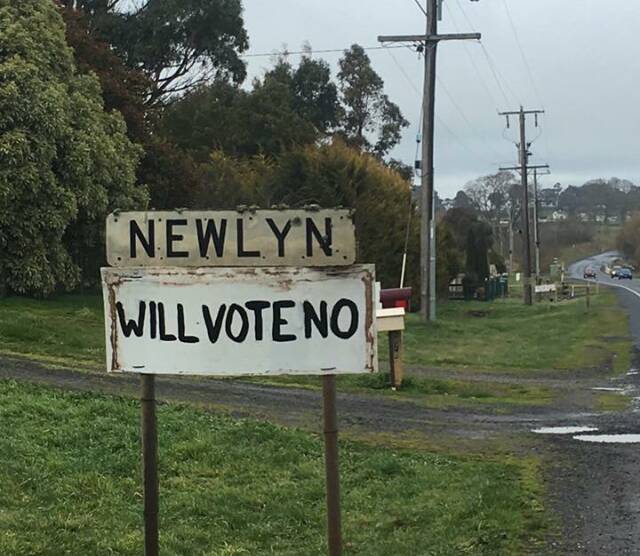 POSTAL VOTE: A sign supporting the "no" side was erected in Newlyn.