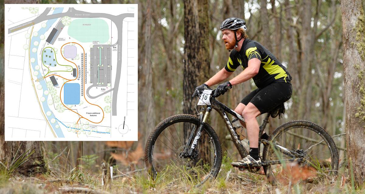 Cyclist's delight: Neil Dixon competes during the 2018 Brackenbury Challenge at the Creswick State Park. Inset: The new Hammon Park master plan. Picture: Dylan Burns